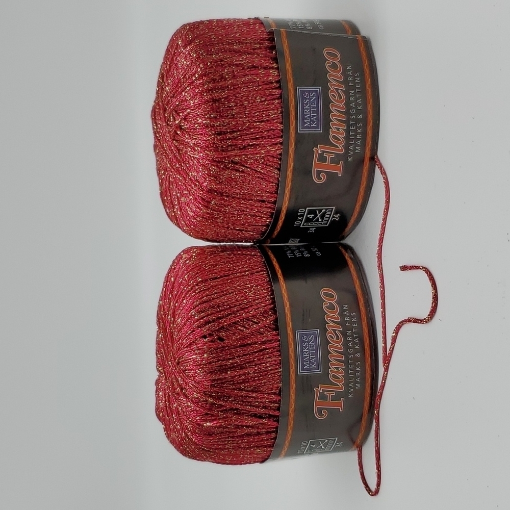 Marks & Kattens Flamenco Sport Weight Plied Yarn | Red w Shimmering Gold 260 yds